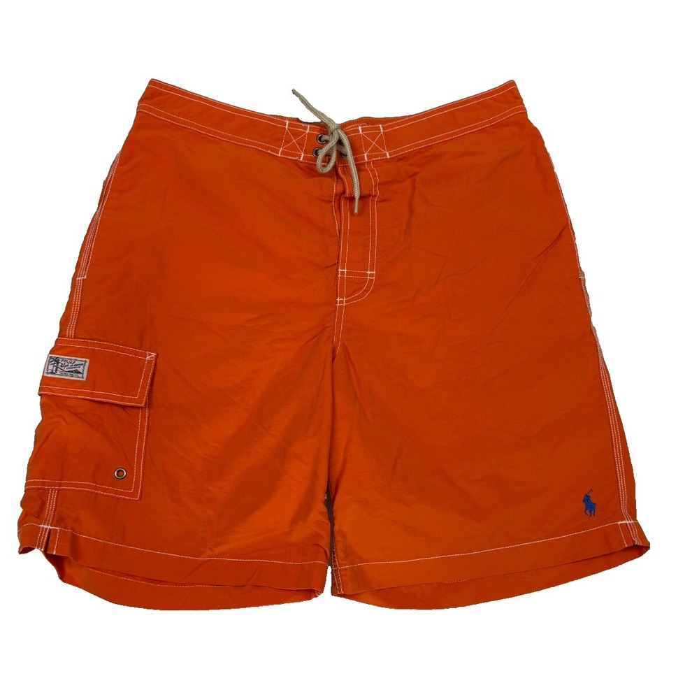 Polo Ralph Lauren Mens Orange Swim Trunks Board Shorts Cargo Medium 34x10